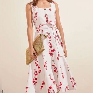 Ann Taylor NWT white and red linen-blend  floral midi-dress